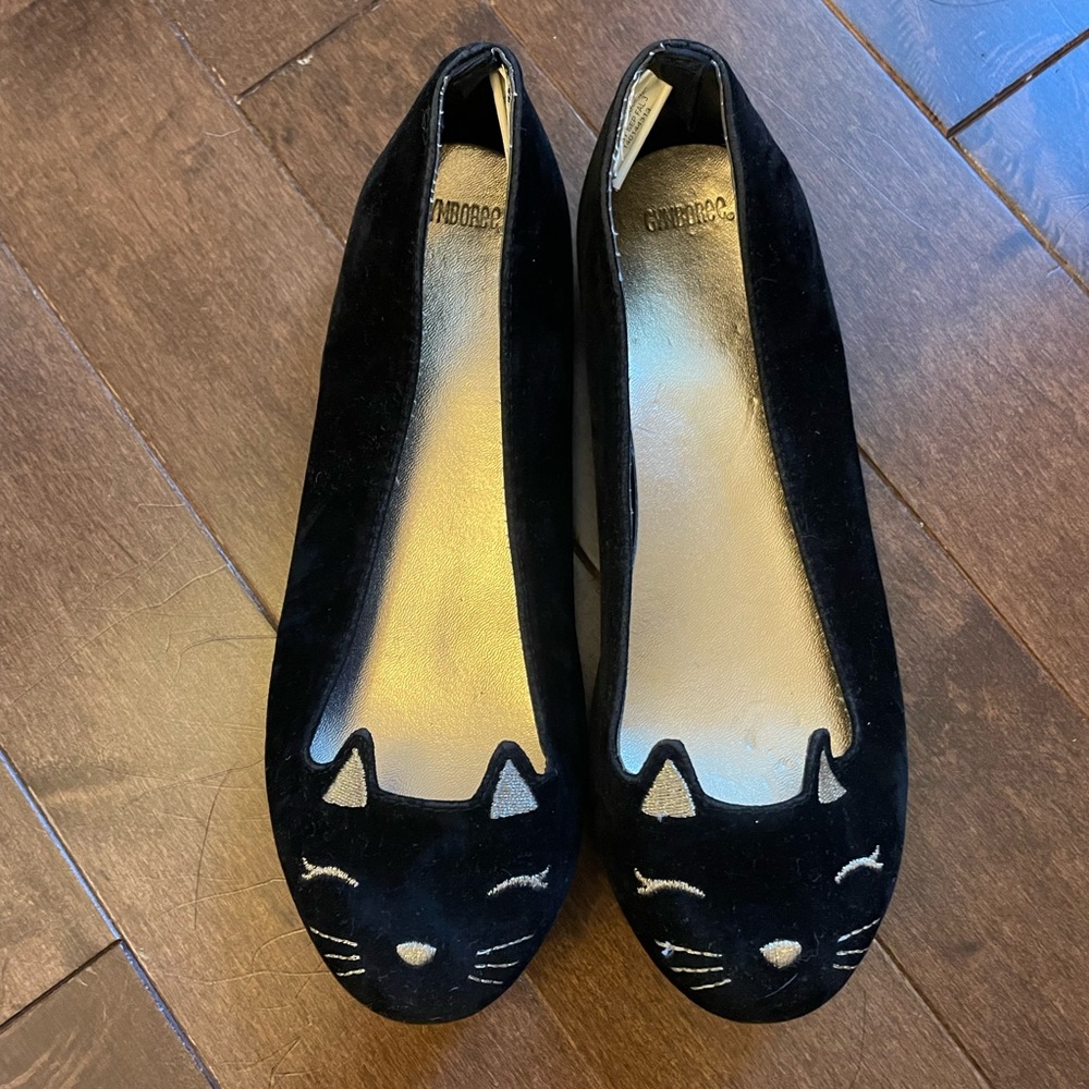 Gymboree girls black velvet cat shoes size 2